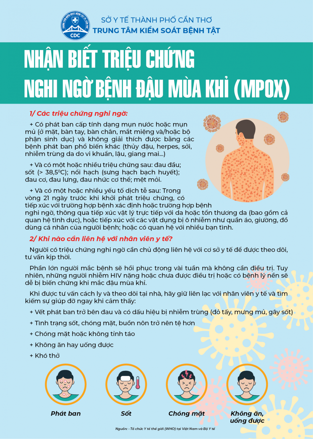 Nhận biết triệu chứng nghi ngờ bệnh đậu mùa khỉ (MPOX)