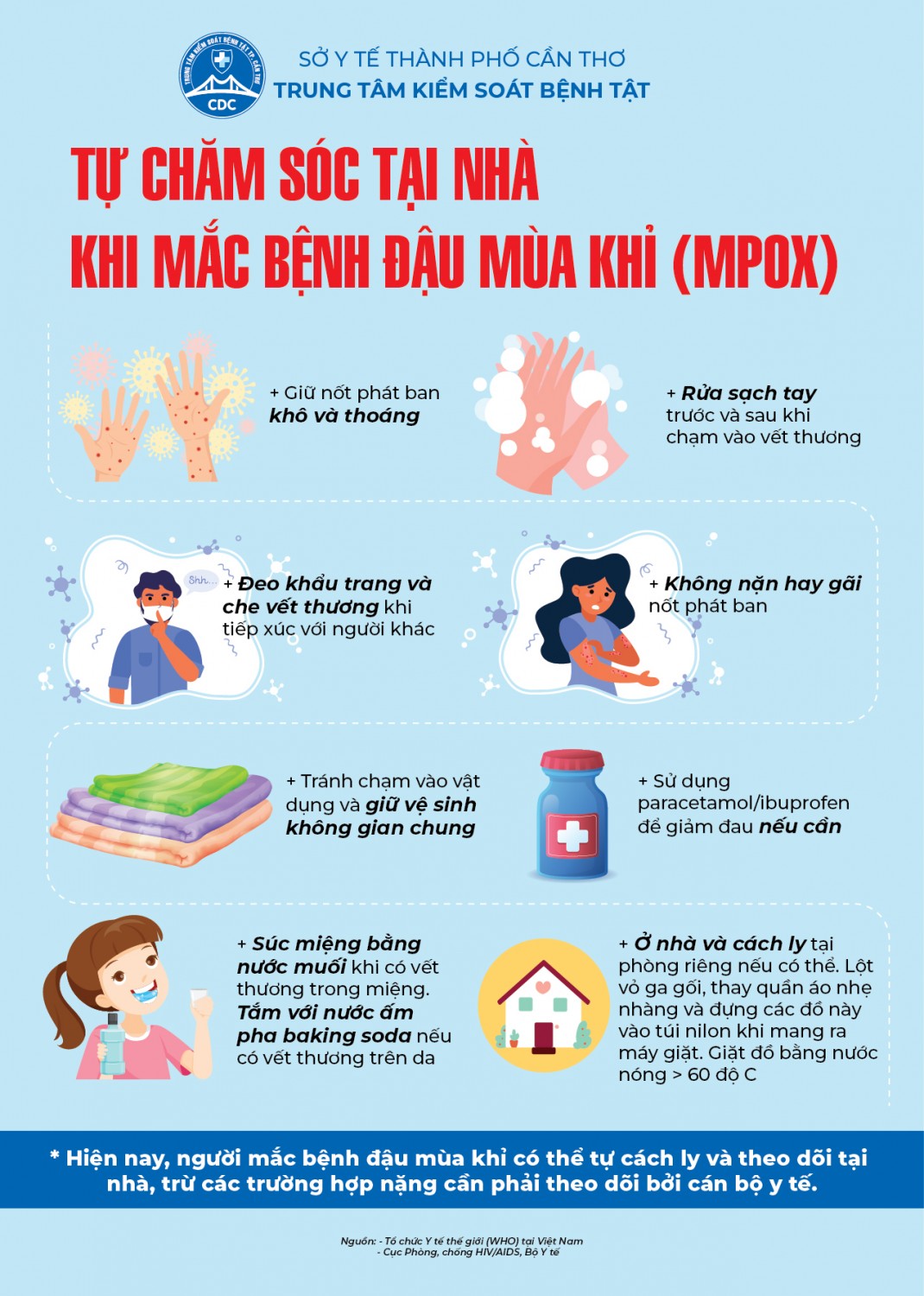 Tự chăm sóc tại nhà khi mắc bệnh đậu mùa khỉ (MPOX)